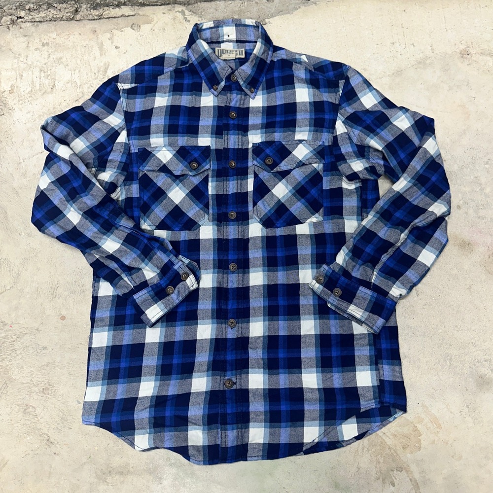 Duluth Trading Co Mens Flannel Shirt Size S Blue Plaid Long Sleeve Button Up